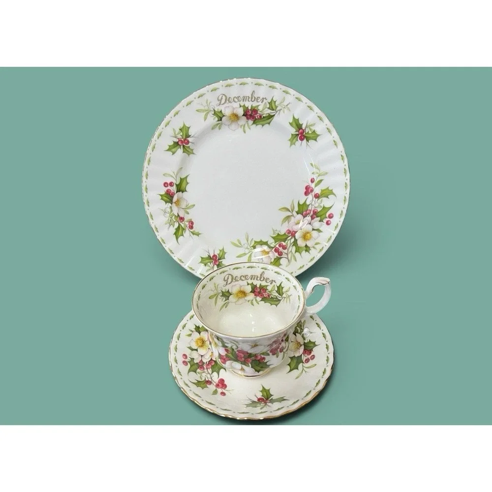 Royal Albert Birthday Breakfast Teacup Saucer Plate December Christmas England